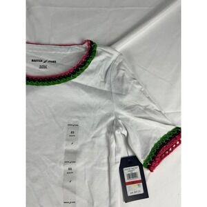 Nautica Jeans Womens XS White Crochet Trim‎ Knit Short Sleeve T Shirt